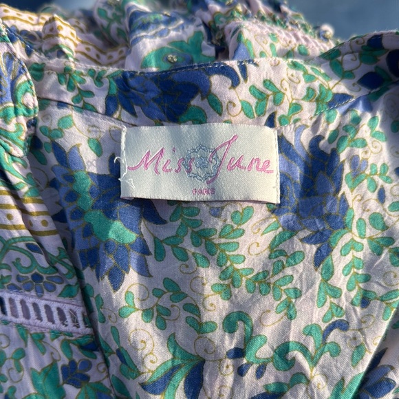 Blue and White Ruffled Midi Sundress with Plunge Neckline - Picture 15 of 16